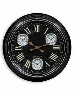 Loft Collection Black with Black & Gold Face "London" Multi Dial wall Clock