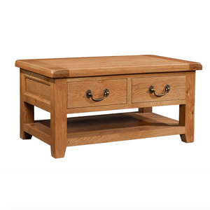 Somerset Oak Coffee Table with Drawers and Shelf | A Touch of Furniture