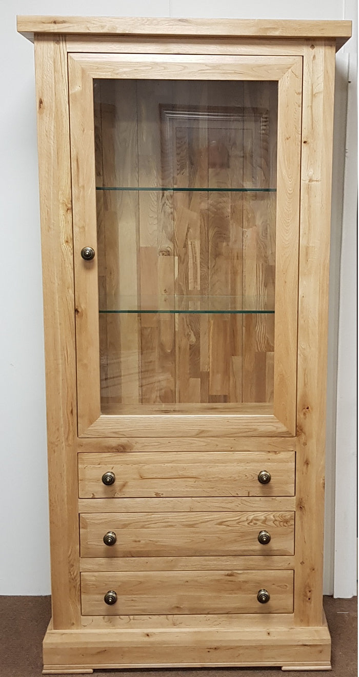 Wessex Oak 1 Door 3 Drawer Glazed Cabinet
