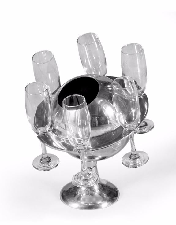 Loft Collection Polished Aluminium Saturn Ice Bucket with 6 Glasses