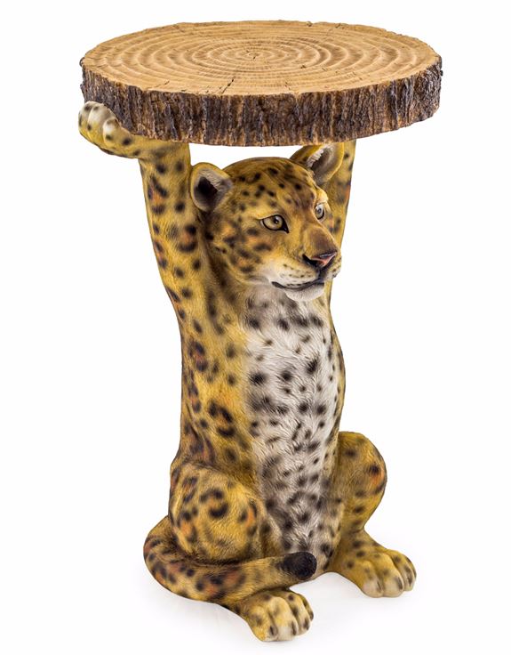 Loft Collection Leopard Holding "Trunk Slice" Side Table