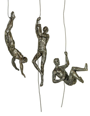 Loft Collection Set of 3 Antique Silver Abseiling Men Wall Figures
