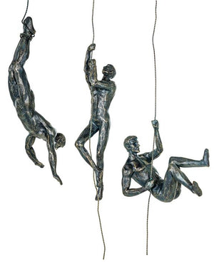 Loft Collection Set of 3 Antique Bronze Abseiling Men Wall Figures