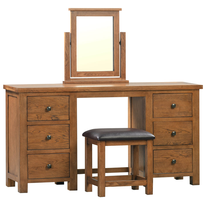 Bicester Rustic Oak Double Pedestal Dressing Table with Stool