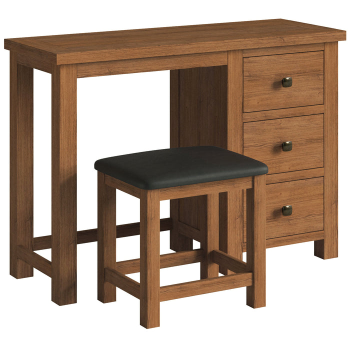 Bicester Rustic Oak Single Pedestal Dressing Table with Stool