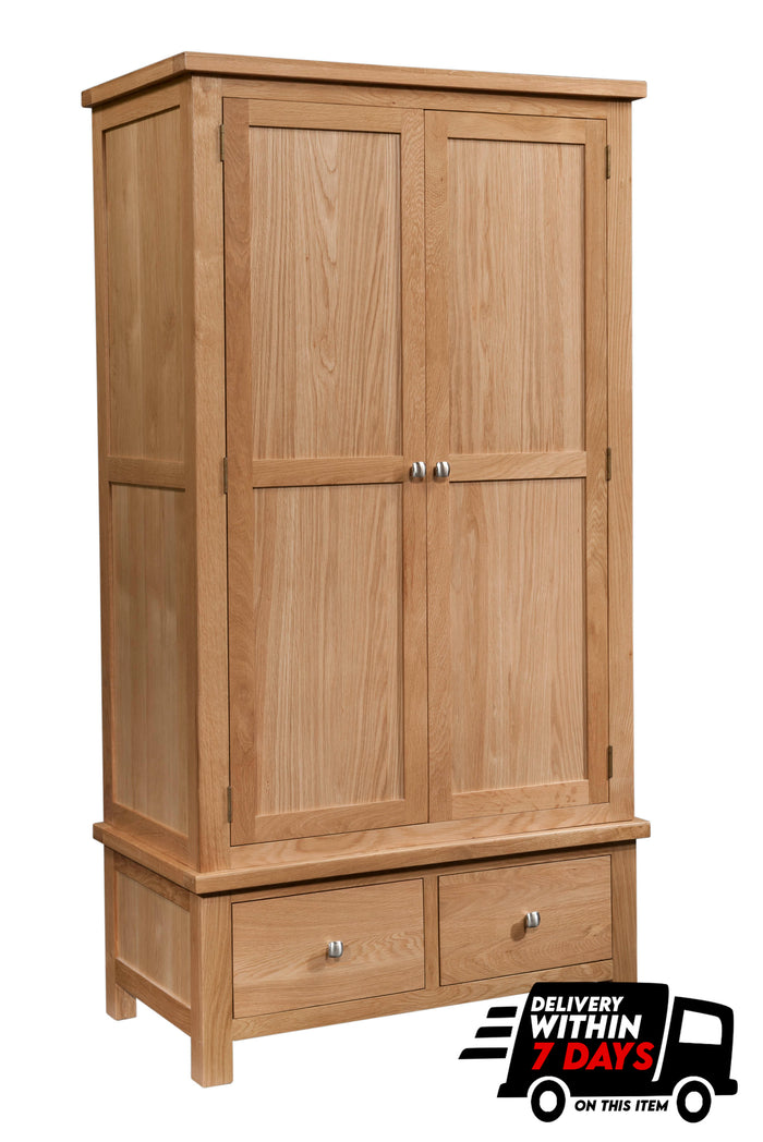 Bicester Oak Gents Wardrobe with 2 Drawers