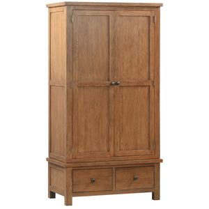 Bicester Rustic Oak Gents Wardrobe with 2 Drawers | A Touch of Furniture