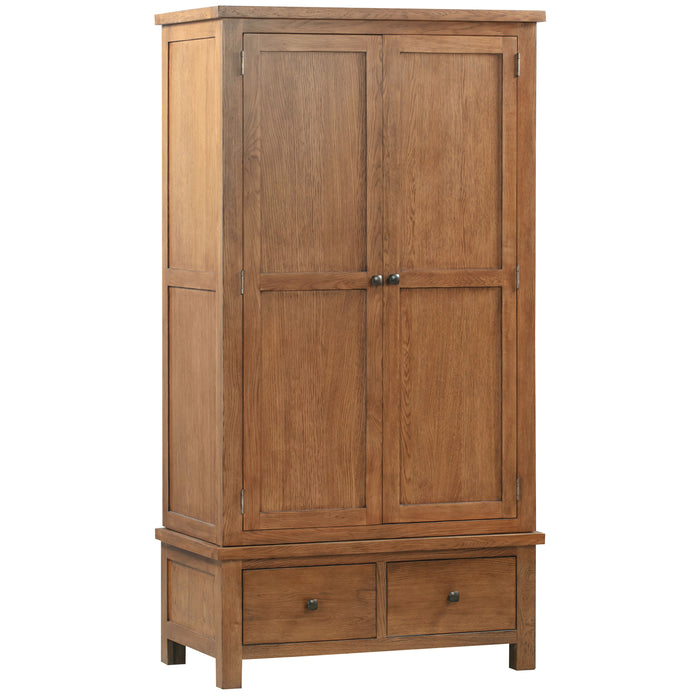 Bicester Rustic Oak Gents Wardrobe with 2 Drawers