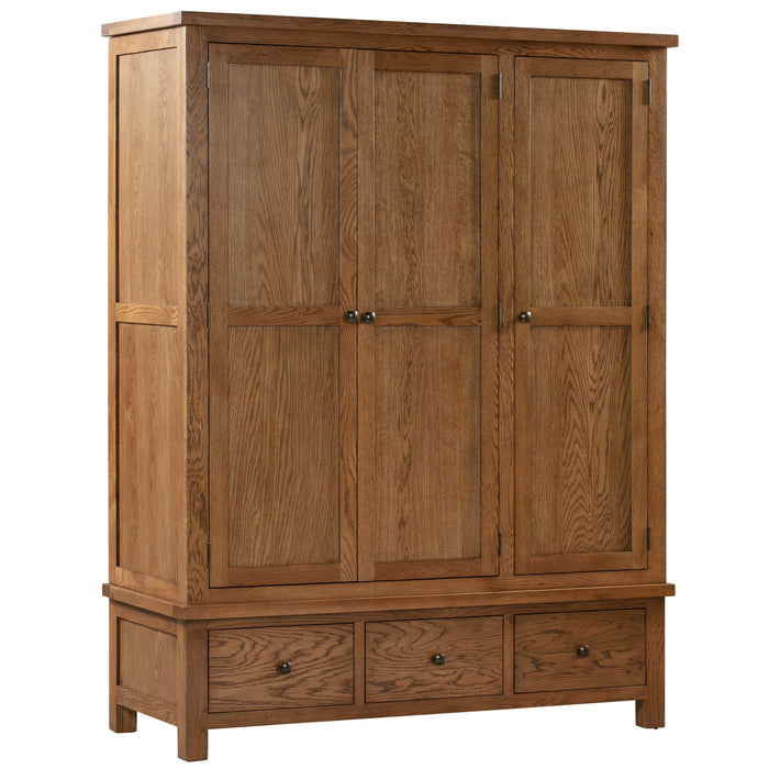 Bicester Rustic Oak Triple Wardrobe with 3 Drawers