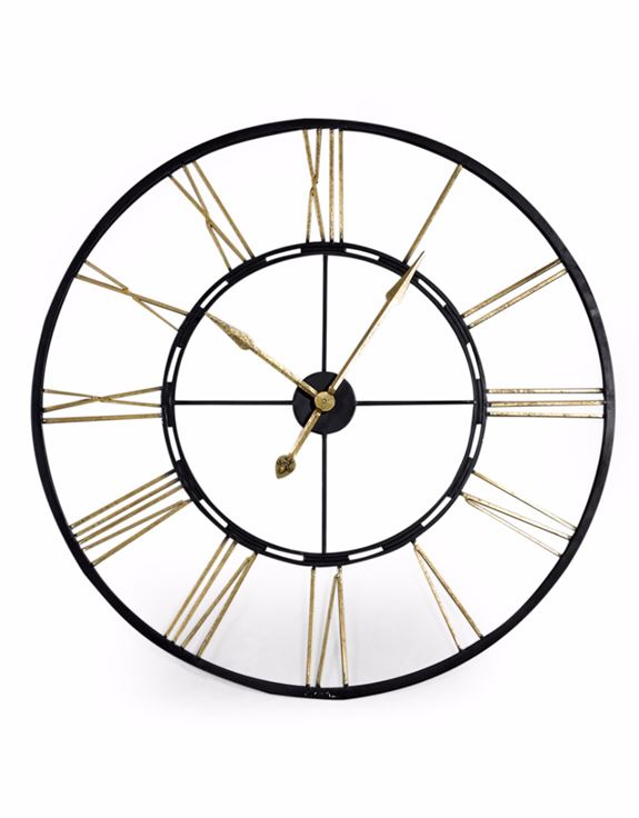 Loft Collection Large Black and Gold Iron Skeleton Clock