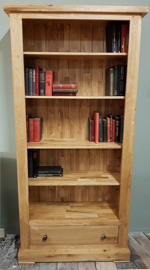 Wessex Oak Tall Wide Bookcase with Drawer | A Touch of Furniture Oxfordshire